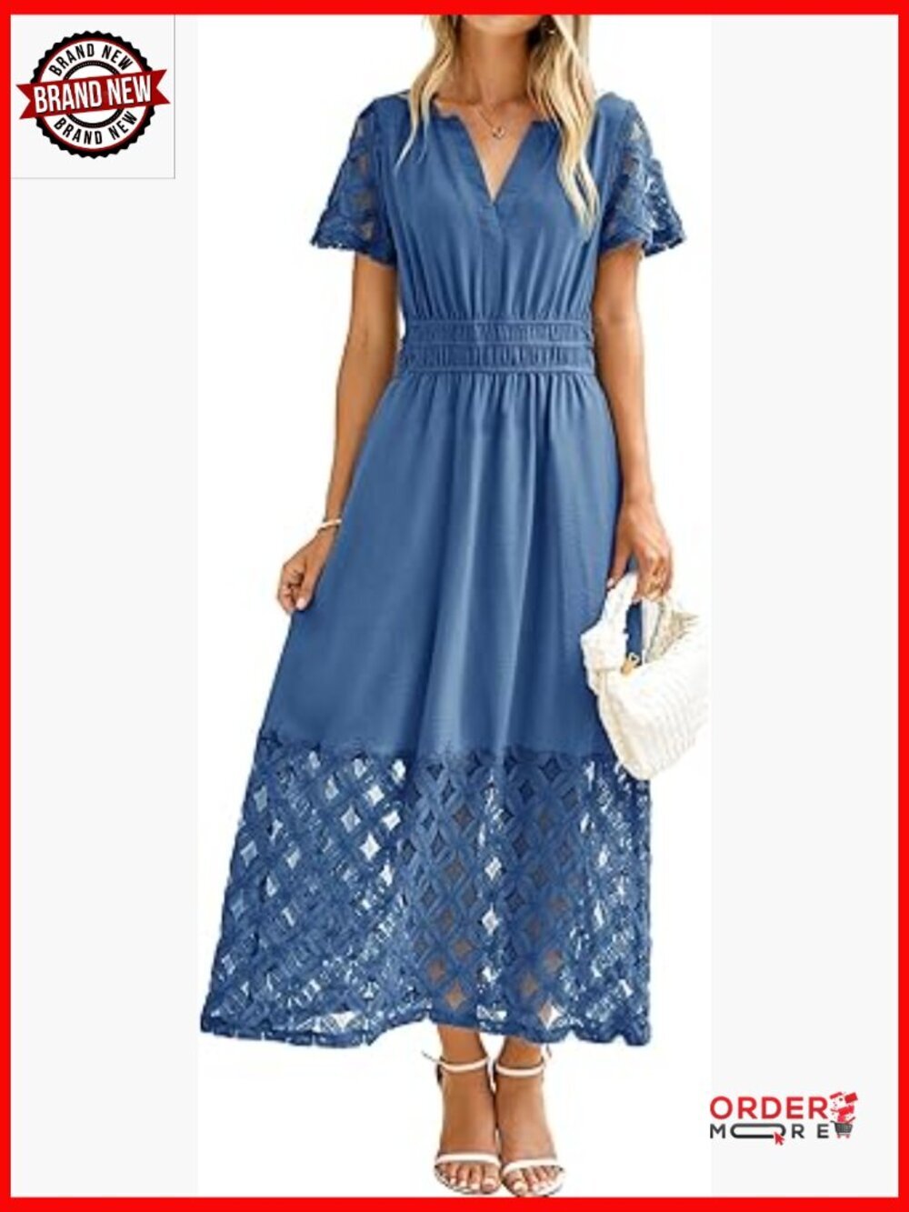Maxi Dress V Neck Empire Waist Long Flowy Boho with Pockets